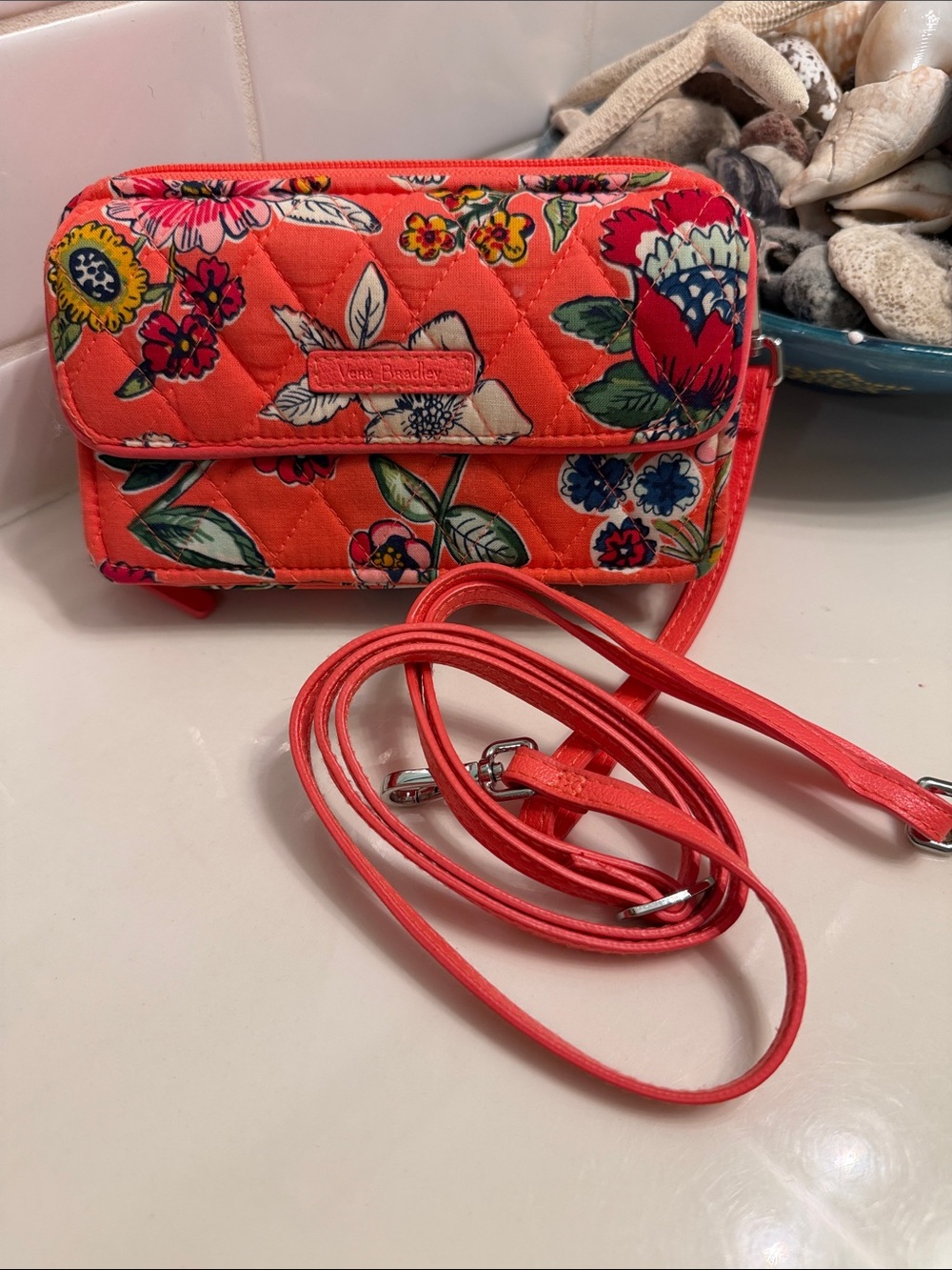 Vera Bradley Coral Floral Quilted Crossbody Bag